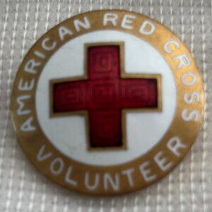Vintage American Red Cross Volunteer Enamel Pin – Gold Tone (1940s–1960s Era)